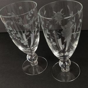 Two Vintage Floral Etched Glasses